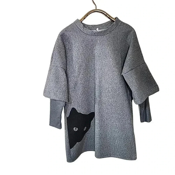 ORDER Plus Cat Print Oversized wool felt dress. Size Large - Picture 3 of 8